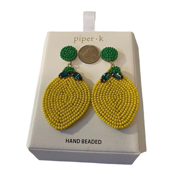 Piper•k Gorgeous Bright Yellow & Kelly Green Hand Beaded Drop Earrings. - Picture 7 of 7